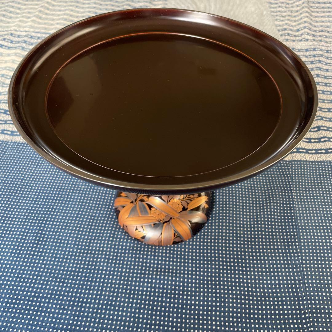 漆器 高台皿 蒔絵 金彩 木箱付き
