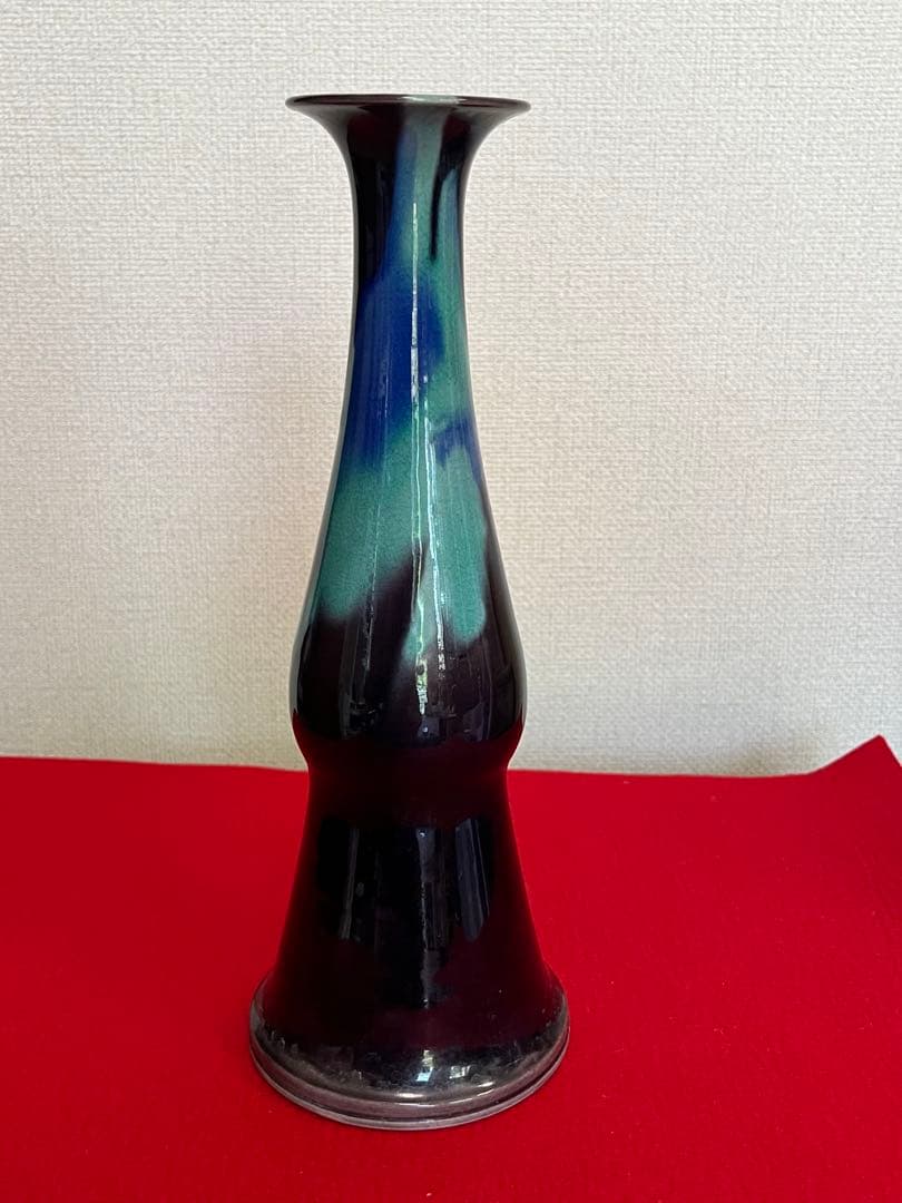 【珍品】柳雨軒 三代 人間国宝 徳田八十吉  (正彦銘)彩釉 花入 管理T197