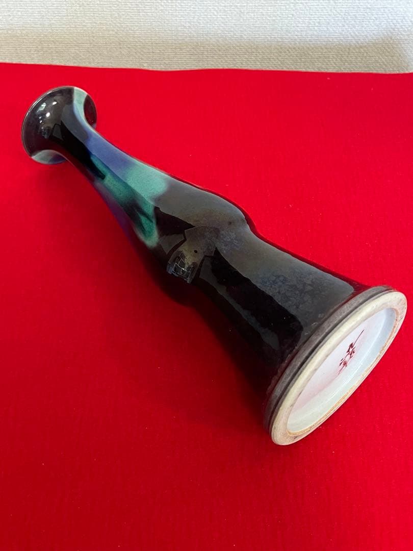 【珍品】柳雨軒 三代 人間国宝 徳田八十吉  (正彦銘)彩釉 花入 管理T197