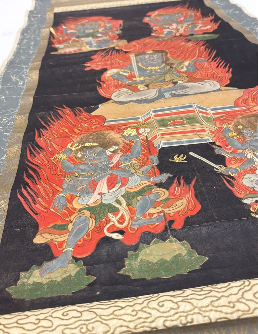 五大明王像図」江戸時代中期頃筆 掛軸 1幅|不動明王 仏教