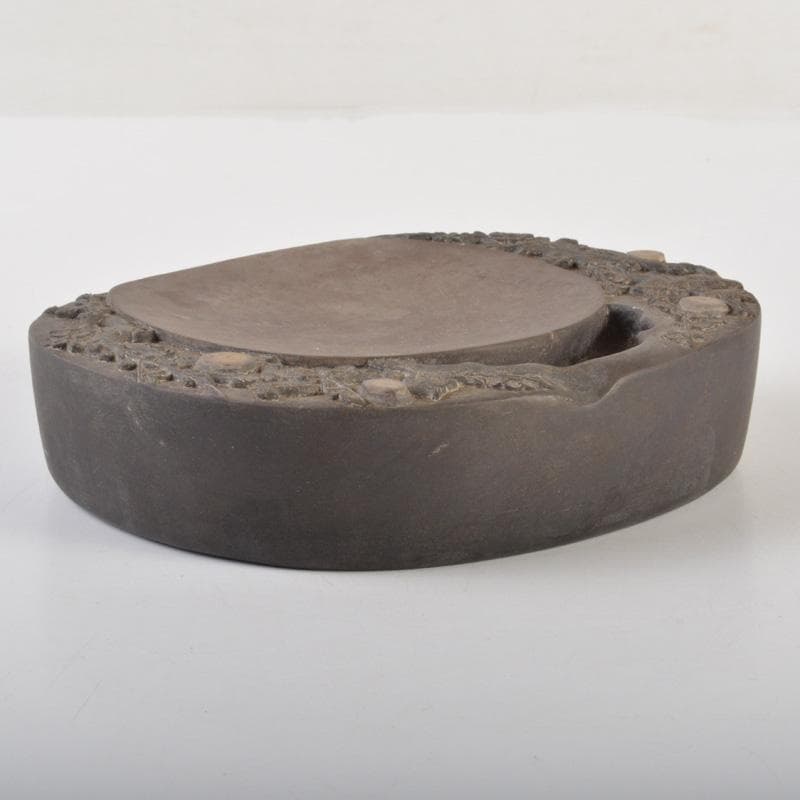 中国 書道具 梅花文 端渓硯 唐木蓋 V 6619