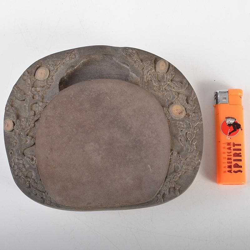 中国 書道具 梅花文 端渓硯 唐木蓋 V 6619