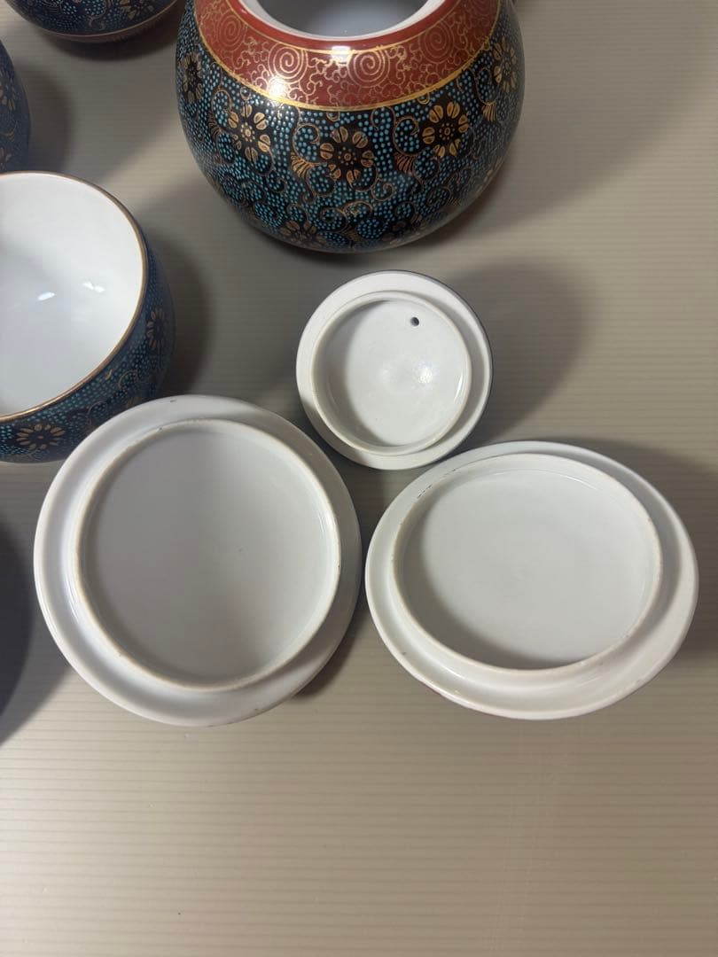 2086 九谷焼 青粒 茶器セット 急須1客 湯呑蓋付5客 金彩の通販はau PAY