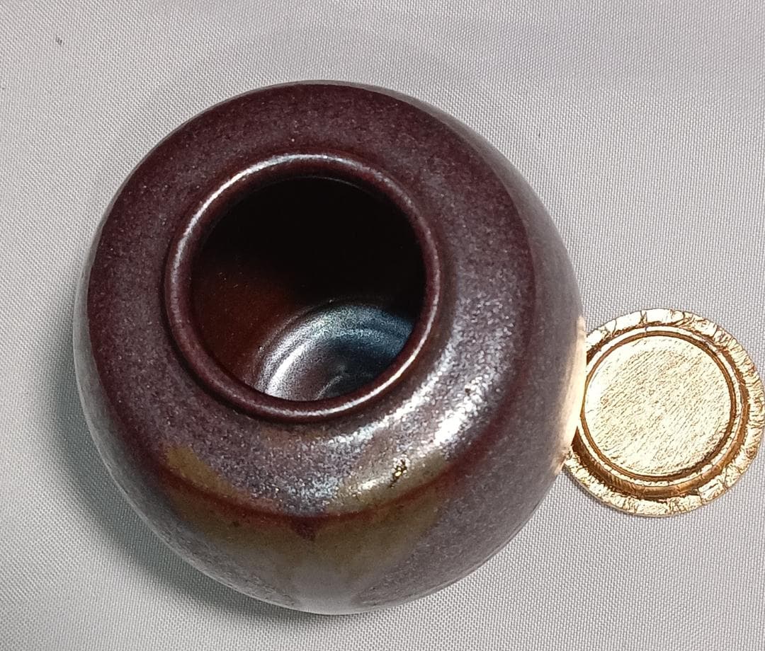 茶道具 丹波立杭焼 市野信水作 丹波焼肩衝茶入鴛鴦金襴