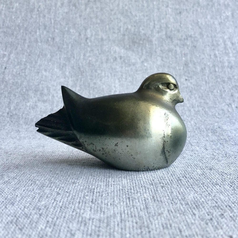 鳥 ペーパーウェイト 文鎮 置物 オブジェ ステンレス 古道具