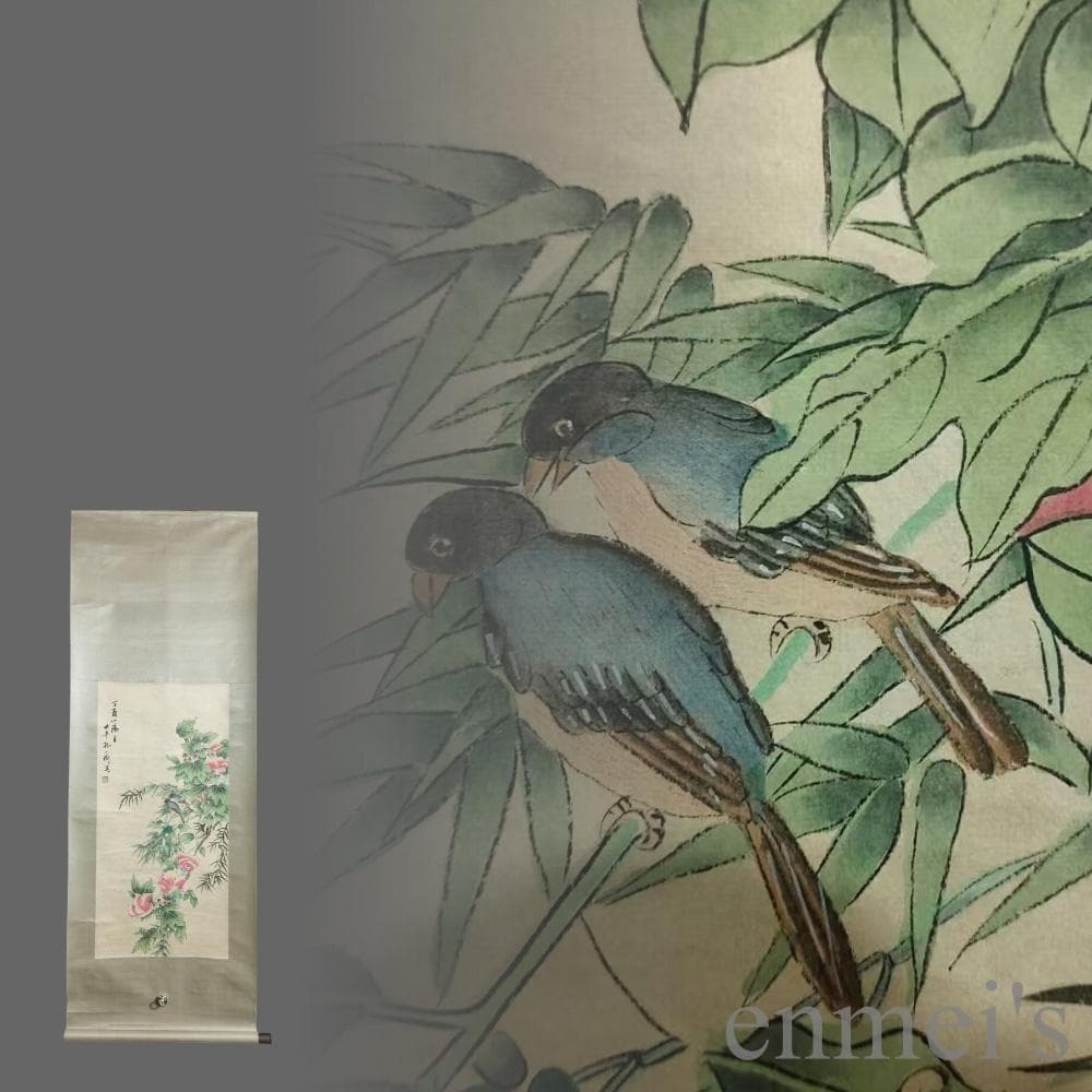 中国古美術.近代.孔小瑜款.花鳥図.宣紙.三尺手描き.水墨画.掛け軸.唐物