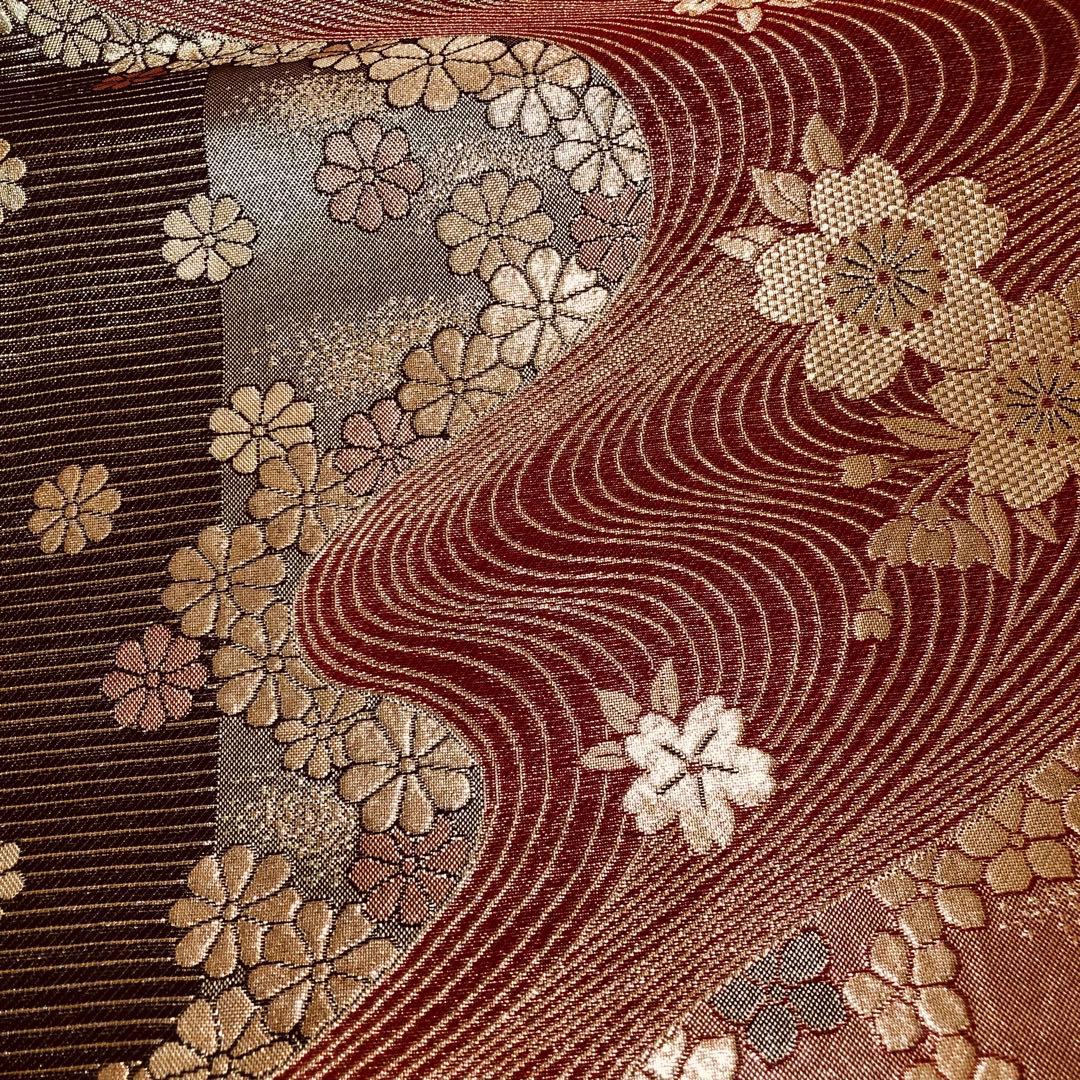 美品正絹袋帯‼️豪華リバーシブル⭐︎流水舞花織り出し金糸刺繍煌