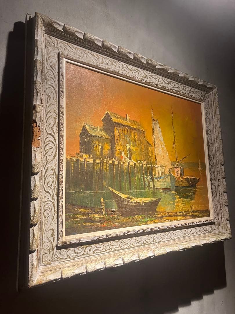 vintage 　【港の風景 】油彩画