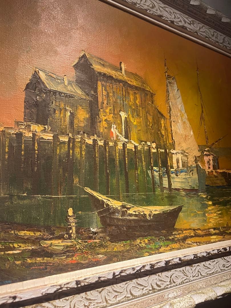 vintage 　【港の風景 】油彩画