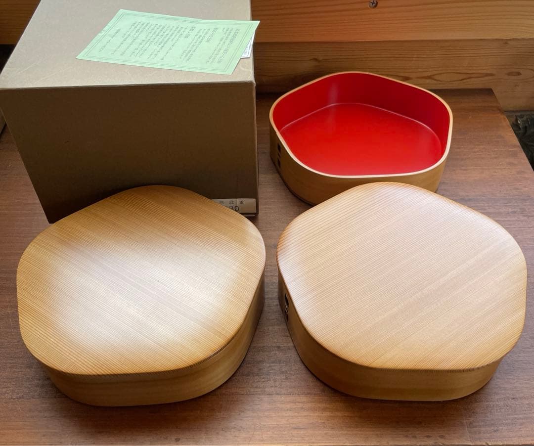 値下中 一度使用程度 曲げわっぱ 梅花 三段重 大館工芸社 天然