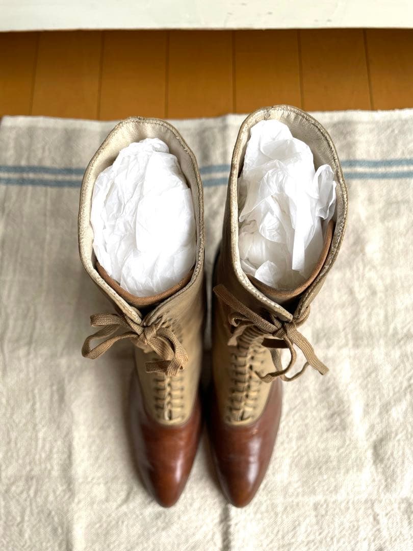 ♡アンティーク ヴィクトリアン フランス レースアップブーツ ベージュ