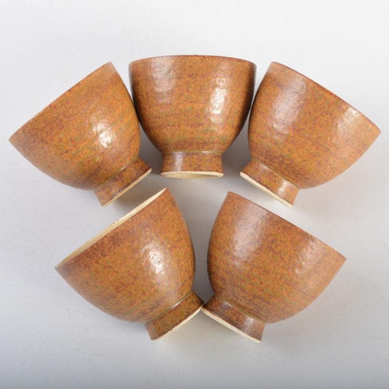 煎茶道具　伊羅保釉　煎茶碗　五客　在銘　共箱　V　R4788