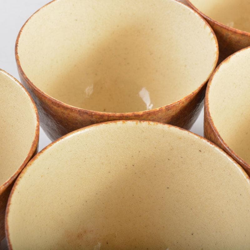 煎茶道具　伊羅保釉　煎茶碗　五客　在銘　共箱　V　R4788