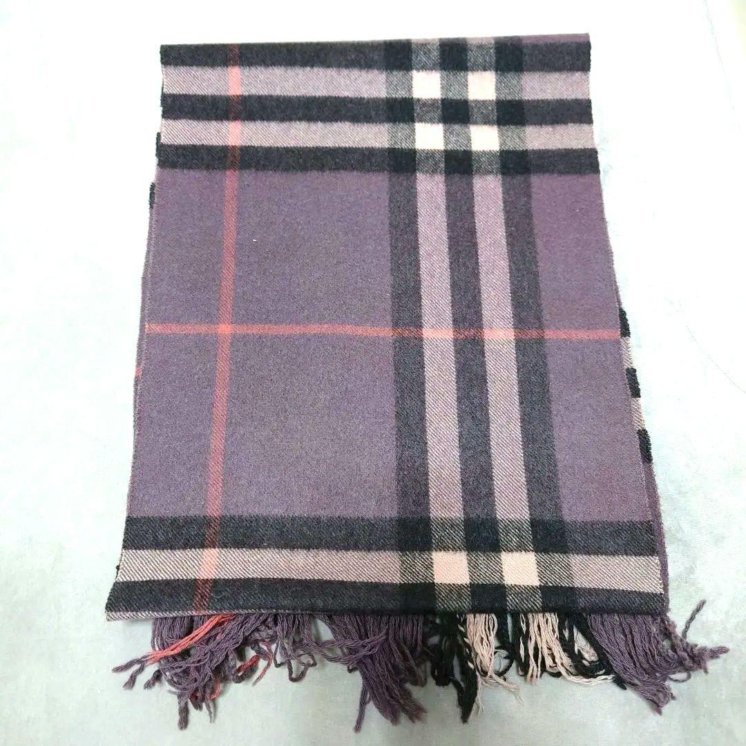 BURBERRY カシミア100% ノバチェック メガチェック パープルマフラー