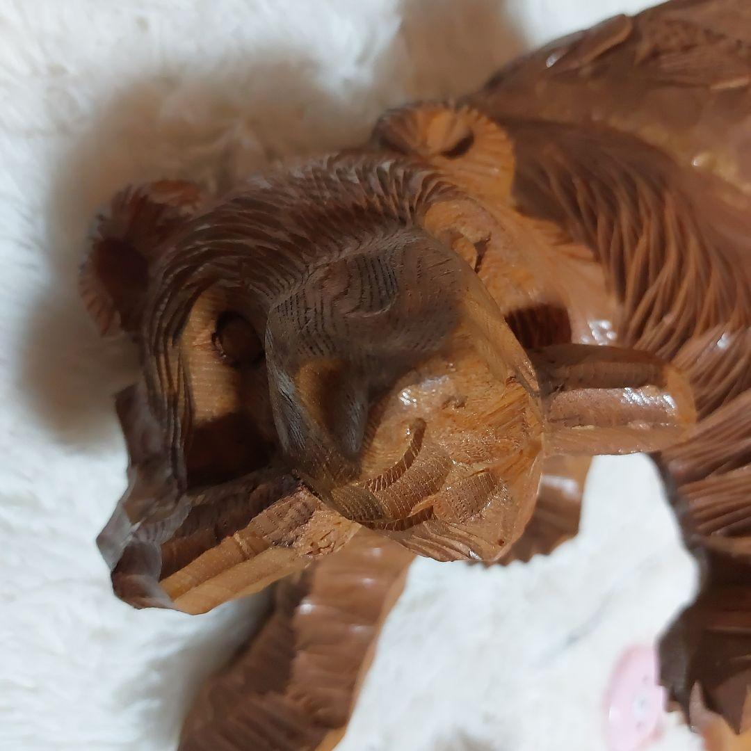 希少】70年代 鮭背負い熊 釣竿くわえ 木彫りの熊 一刀彫 アイヌ民芸