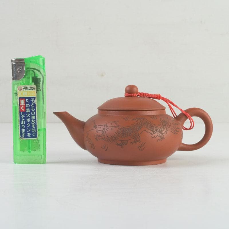 中国 紫砂 朱泥 雲龍鳳凰刻 急須 茶壷 在銘 N 9442