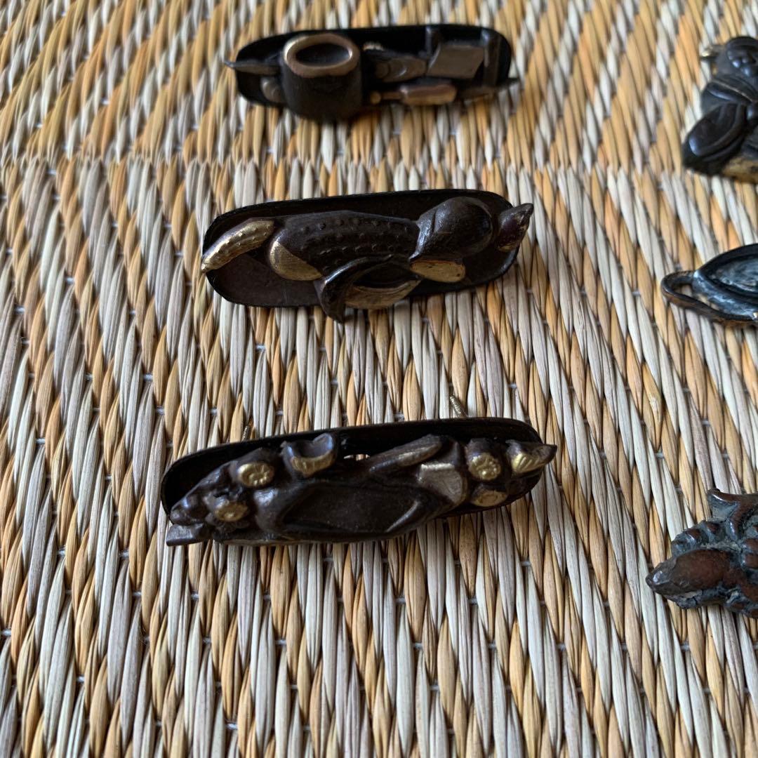 前金具 目貫 金工 人物 アワビ 獅子 魚