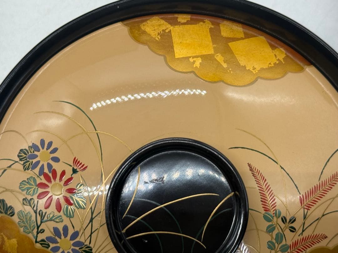 時代　輪島塗　蒔絵秋草紋菓子椀10点　木製　共箱　送料込み251221