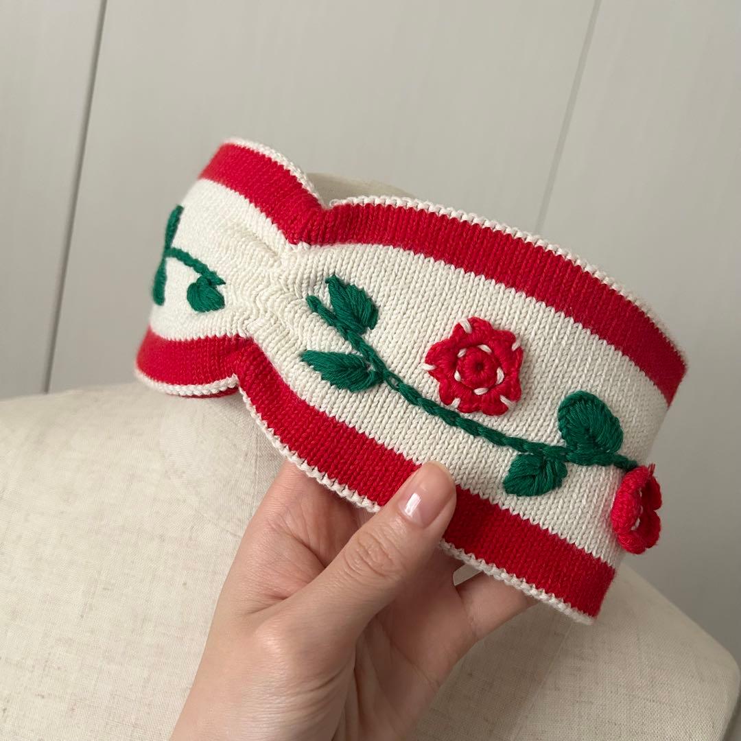新品　グッチ GUCCI ヘアバンド ターバン フラワー 花 刺繍 ニット