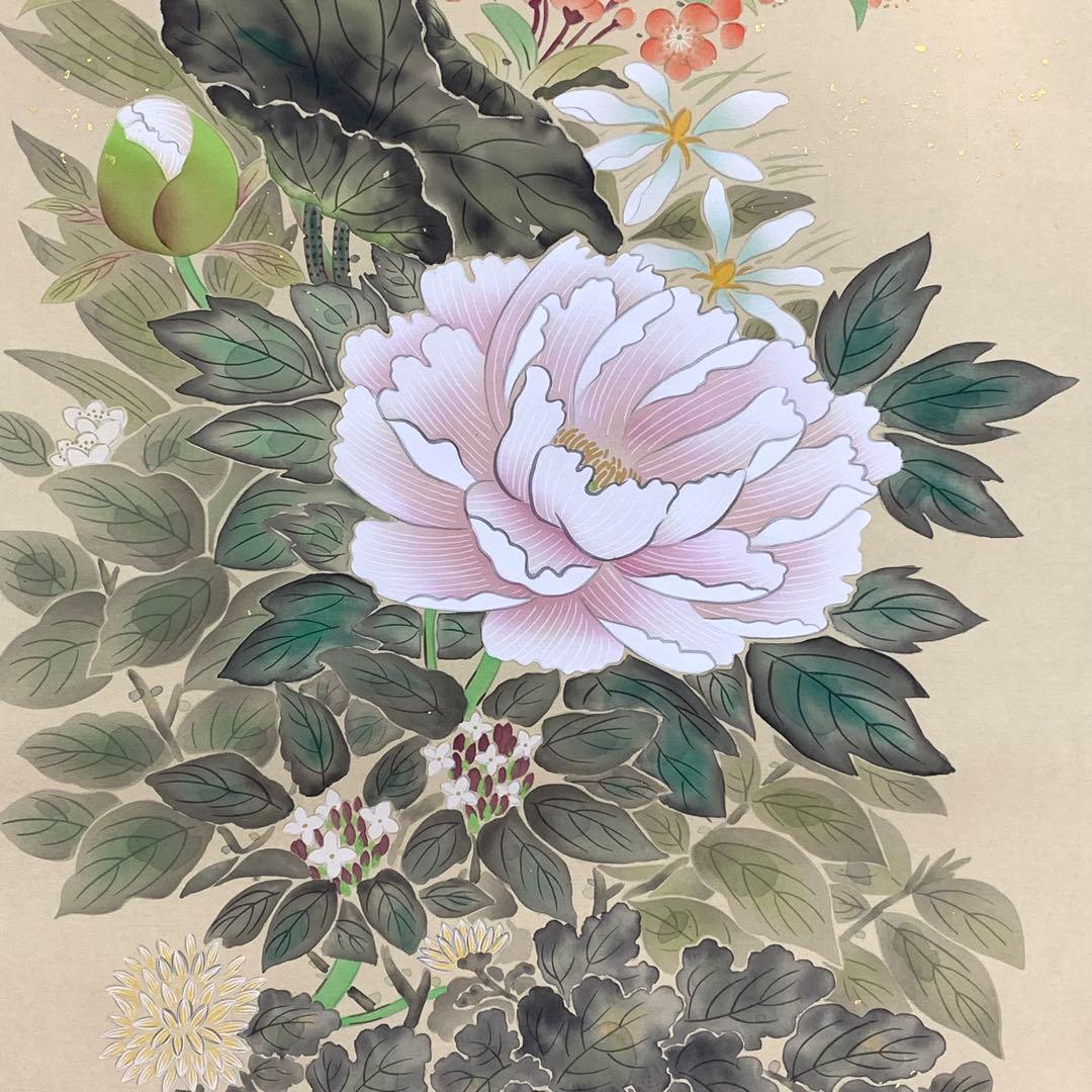 掛軸 金武翠輝 名花十友 共箱 56×189.5cm 3-69