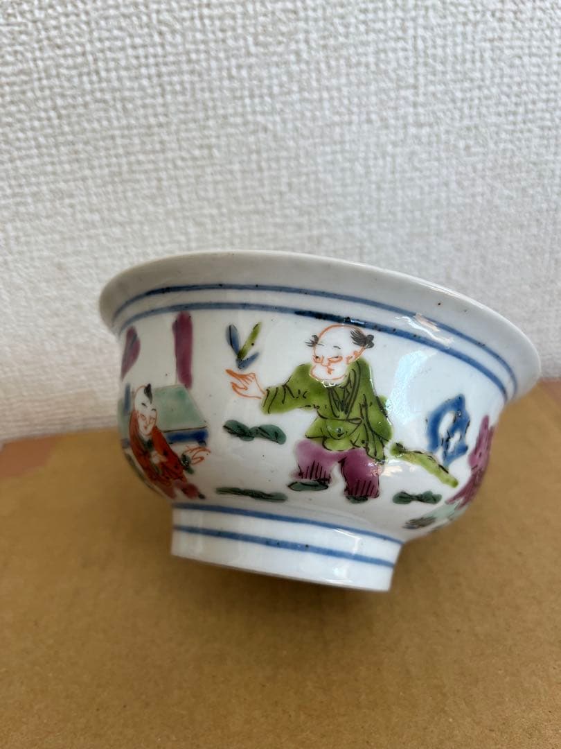 中国美術 粉引 色絵 六角 筆筒 童子圖 茶盞 大清同治年製