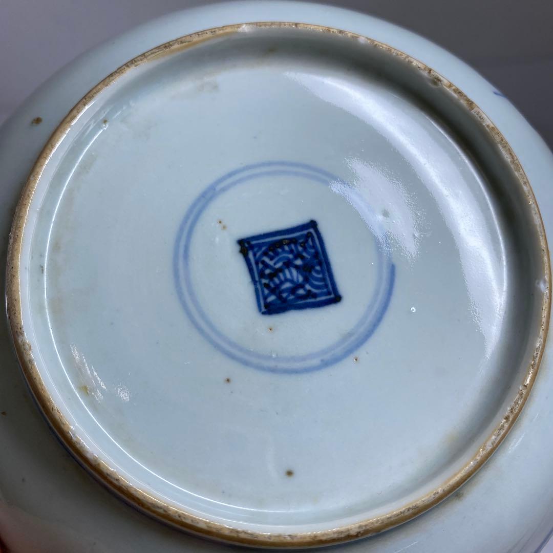 中国清時代新渡青花龍図中皿木箱付直径約16㎝東Y7-0326☆2F