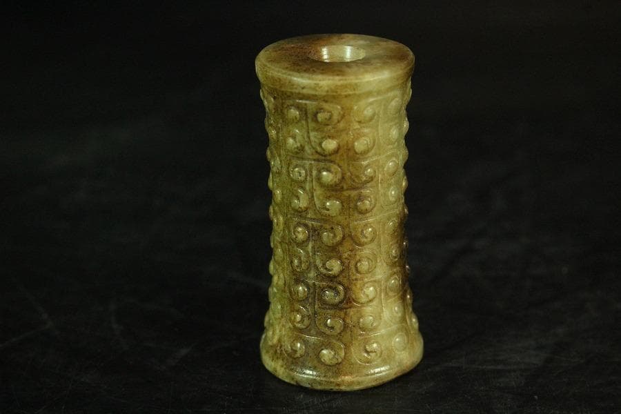 中国美術 古長沙勾雲管型器 玉石刻 飾 京都旧家蔵(K-