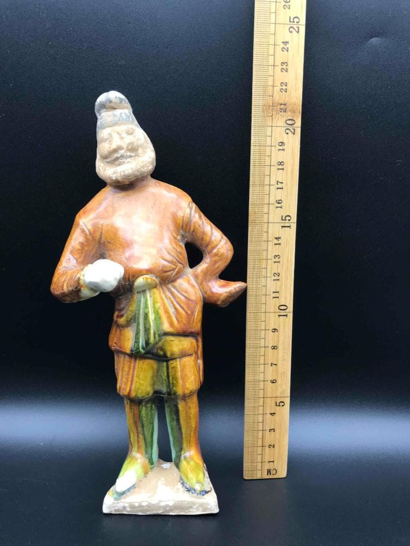 中国古玩 唐時代 唐三彩胡人像 三彩俑 旧家コレクション 蔵出し(A-8)