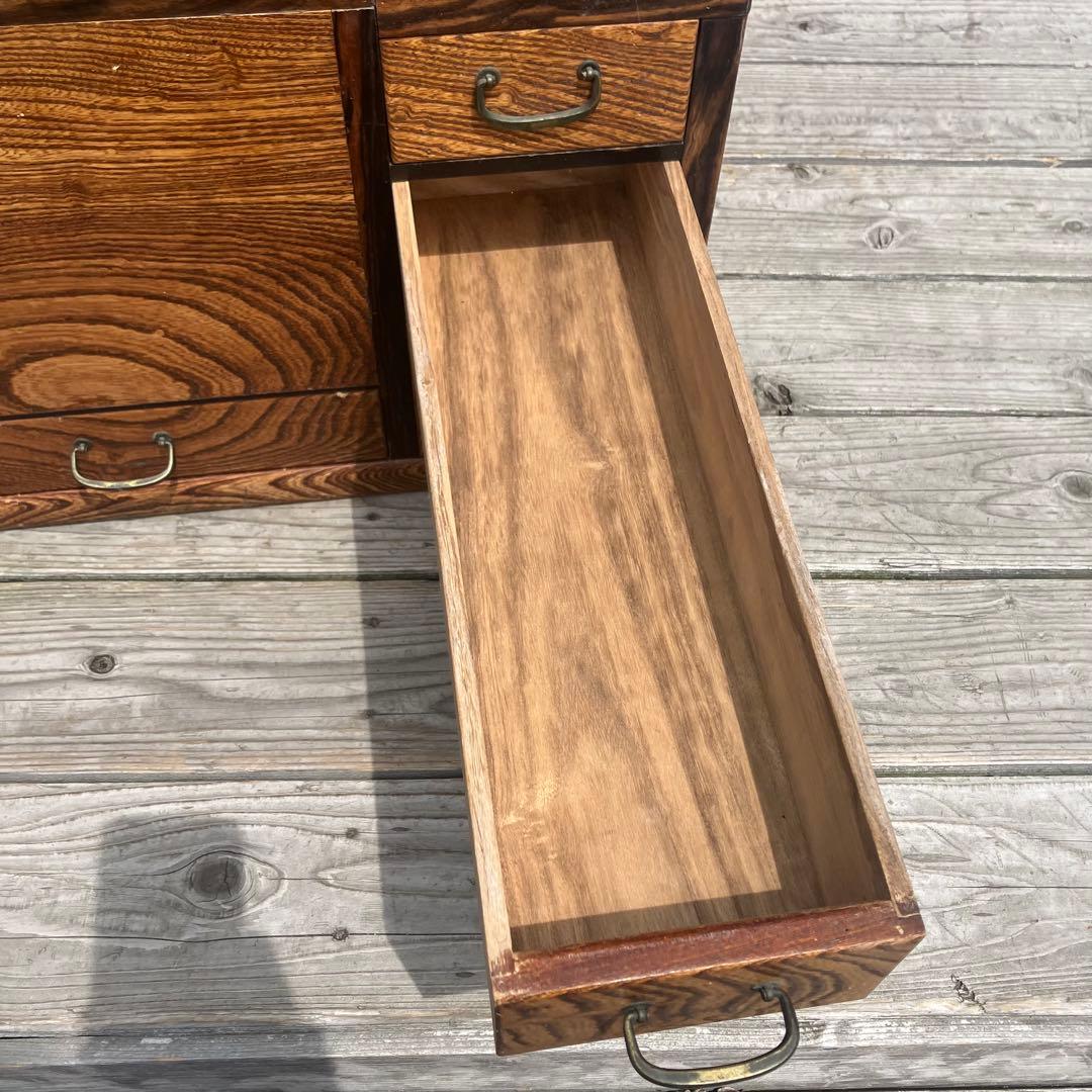 昭和レトロ 木製 長火鉢 五徳付き 5杯 引き出し収納付き 火鉢 囲炉裏