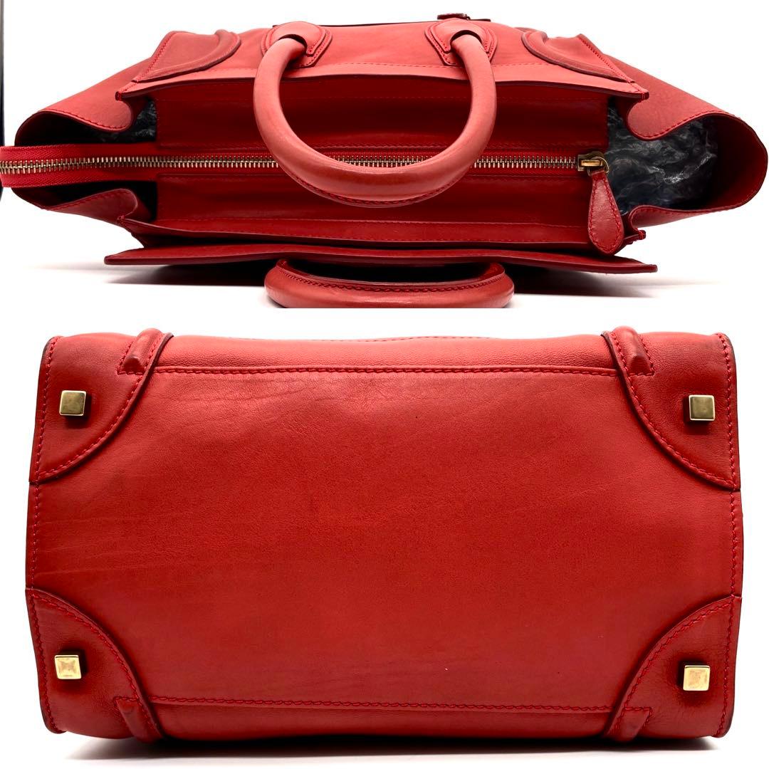 極美品 セリーヌ ミニ ショッパー ラゲージ ハンドバッグ 旧ロゴ レザー 赤