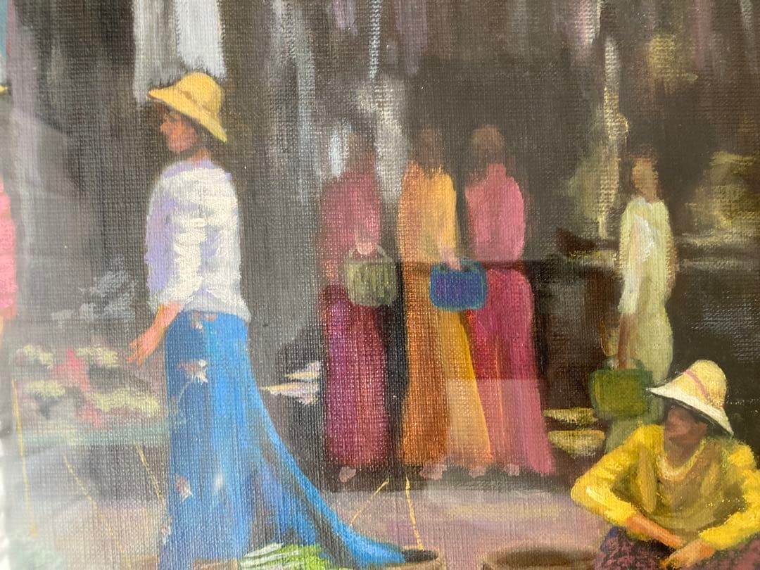 市場の風景 油彩画 F6号