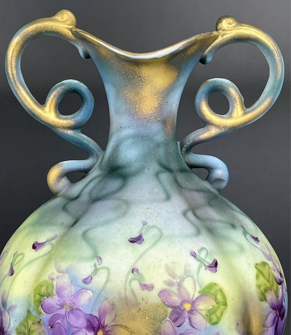 希少】オールドノリタケ 焼き付け金彩 スミレ紋 花瓶 金釉の霧吹き