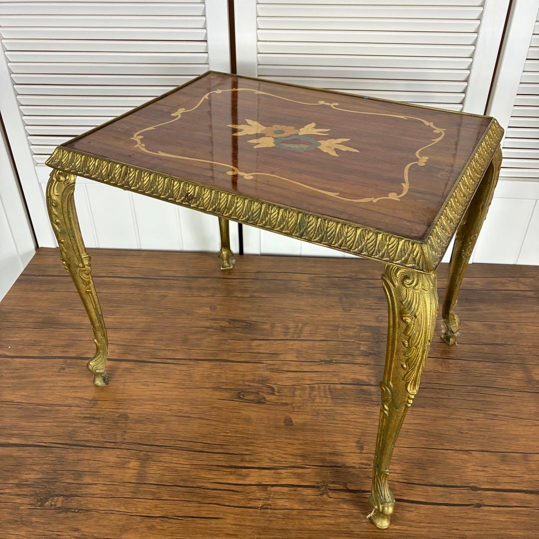 【送料込】アンティーク家具　猫足　ヴィンテージ　サイドテーブル　英国風　象嵌 送料込】アンティーク家具 猫足 ヴィンテージ サイドテーブル 英国風