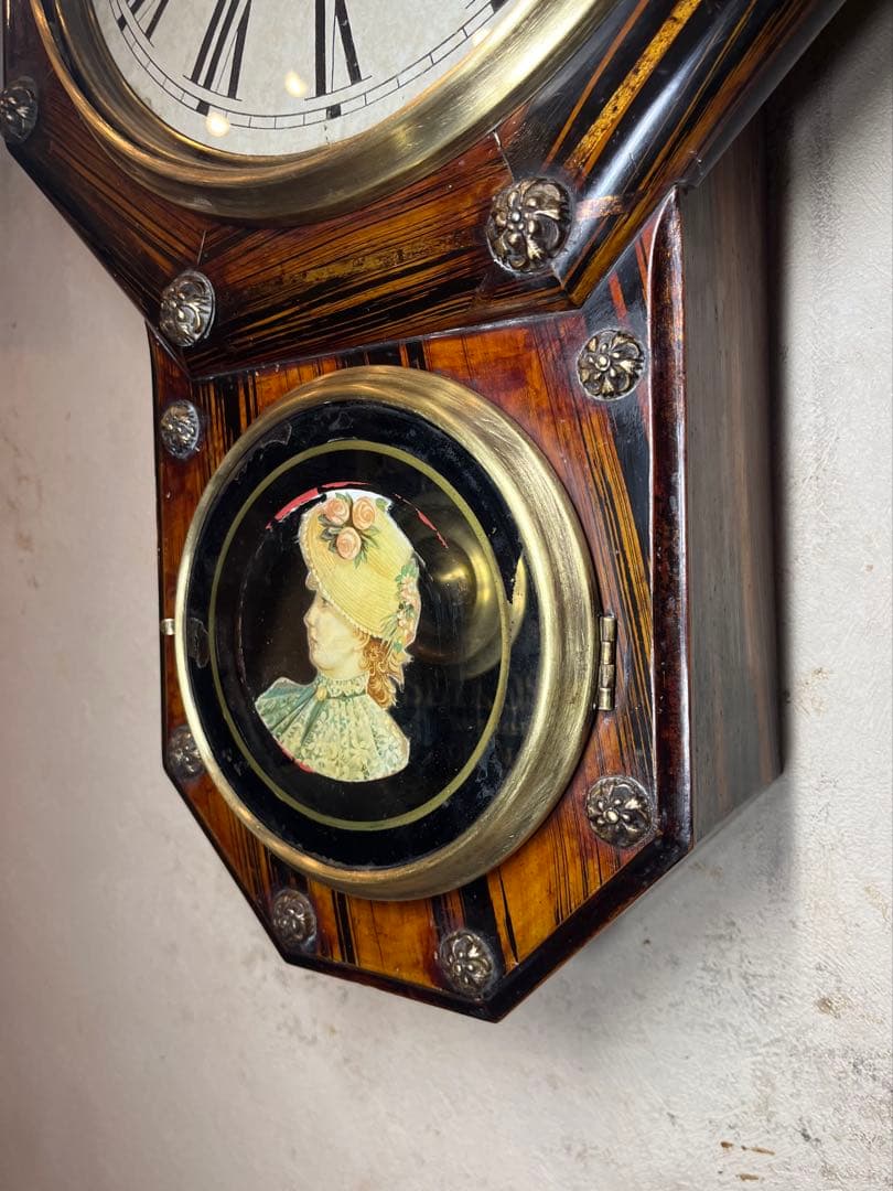 精工舎　貴婦人ガラス　柱時計　振り子　古時計　ゼンマイ　アンティーク時計　レトロ