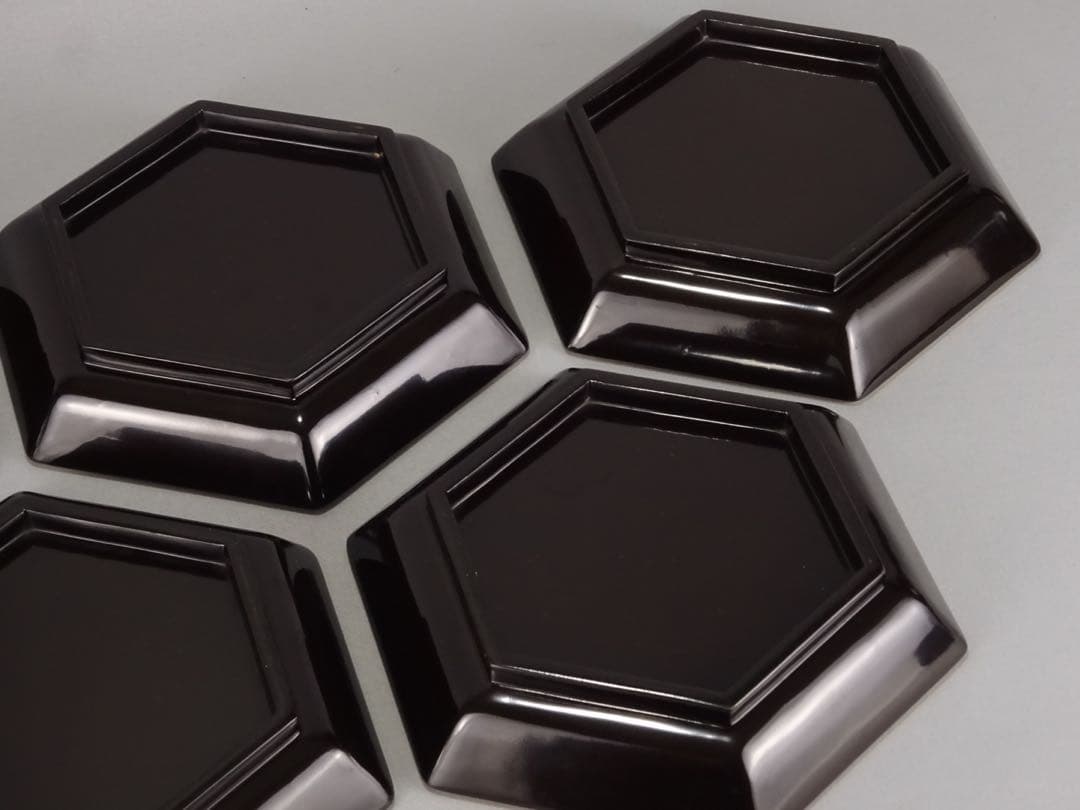 極上　輪島塗　雲に橘　蒔絵　六角　菓子皿　5客　菓子器　銘々皿　切金　木製漆器