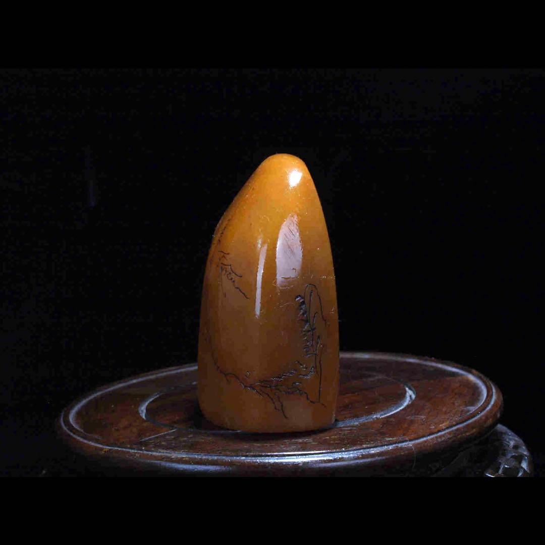 中国古い田黄石 置物 風景彫刻骨董品