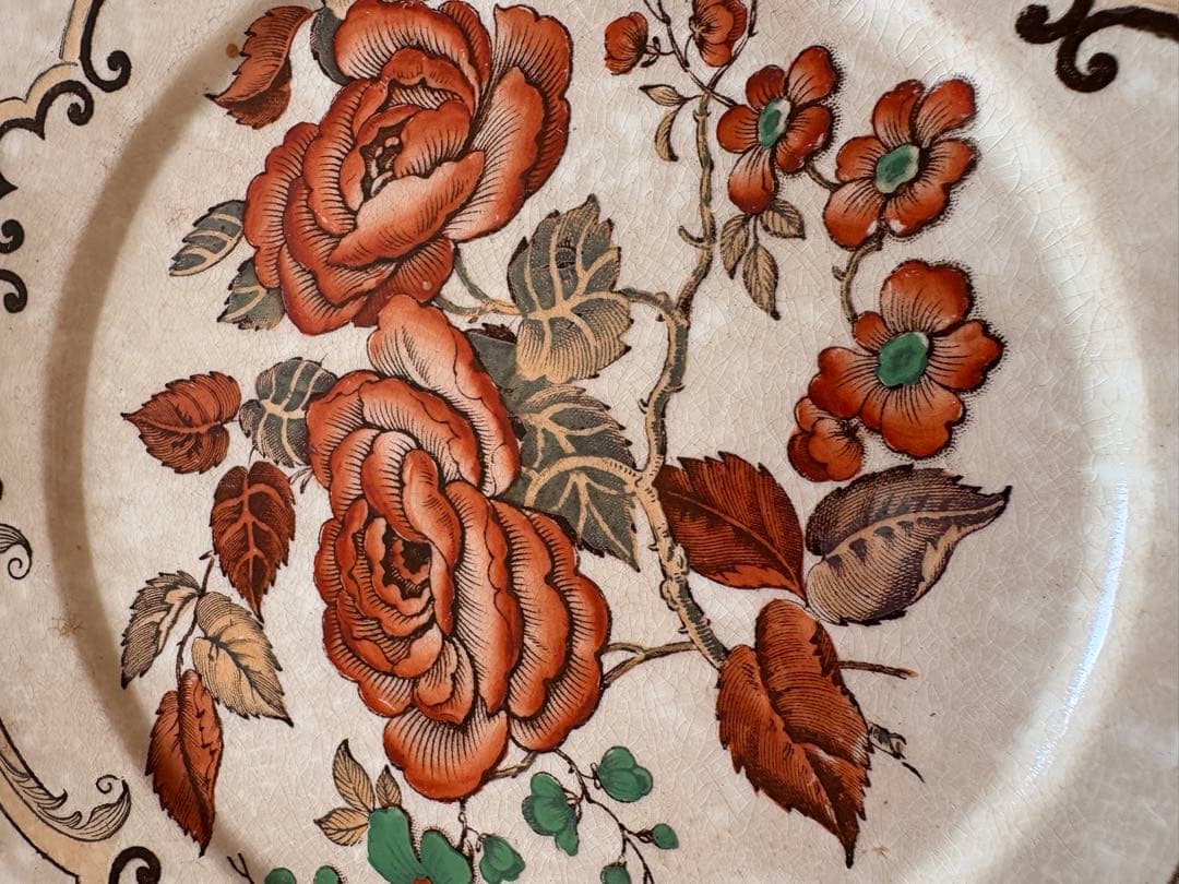 1890年　wedge wood Camellia イングランド 色絵 大皿