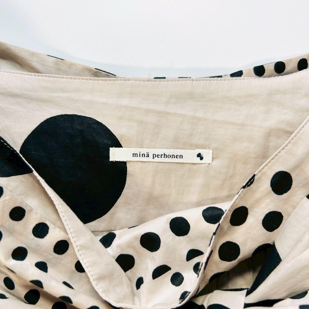 美品 ミナペルホネン universe 膝丈スカート ドット リボン フレア 2