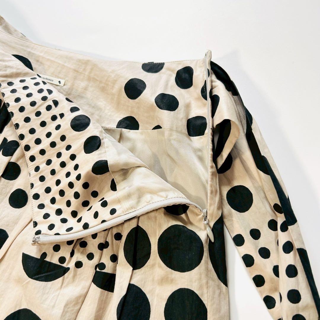 美品 ミナペルホネン universe 膝丈スカート ドット リボン フレア 2