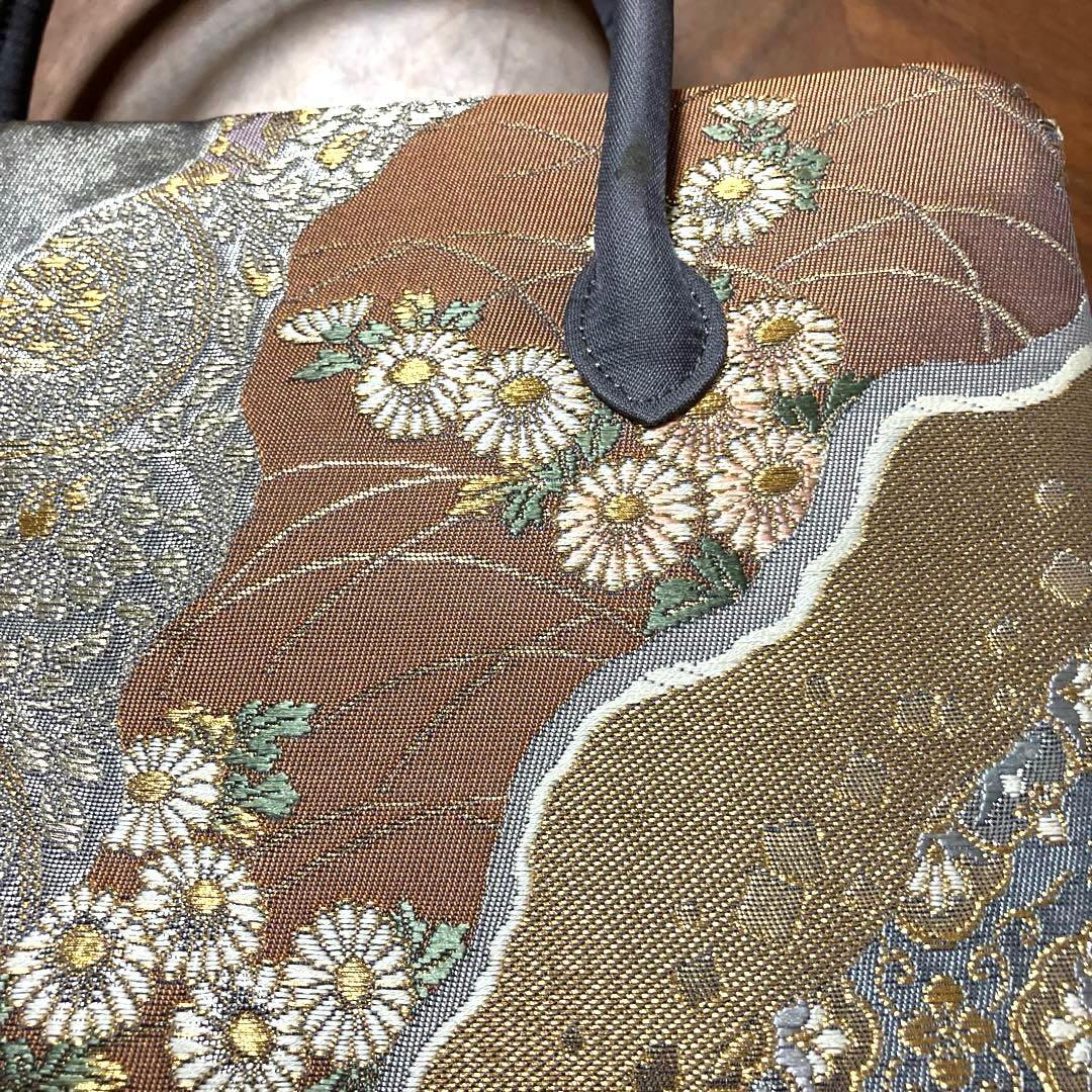 タグ付き未使用品 利休バッグ① 京都西陣織正絹帯地 ＊大判ハンカチはオマケ