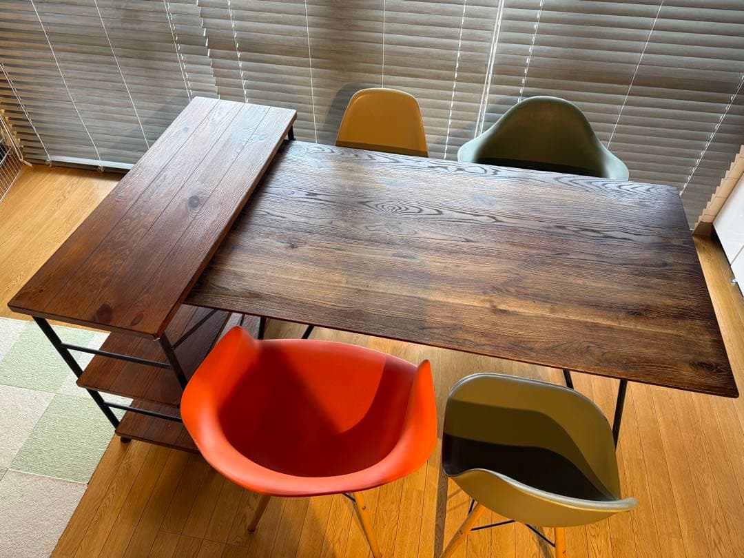 【引取り優先】木製ダイニングテーブル 椅子 シェルフセット売り