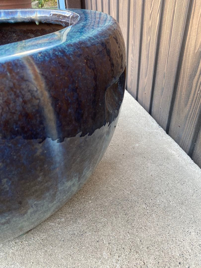 火鉢 陶器 海鼠釉 アンティーク 骨董 金魚鉢 特大 睡蓮鉢 メダカ 鉢カバー