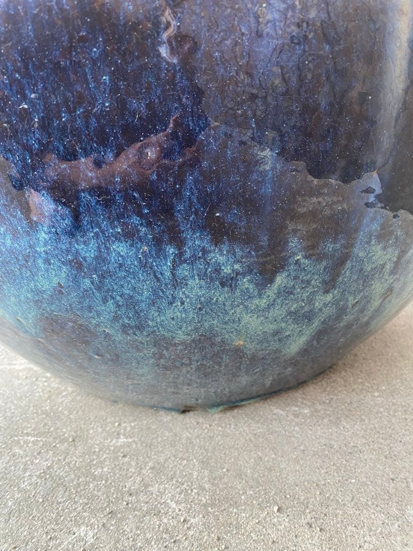 火鉢 陶器 海鼠釉 アンティーク 骨董 金魚鉢 特大 睡蓮鉢 メダカ 鉢カバー