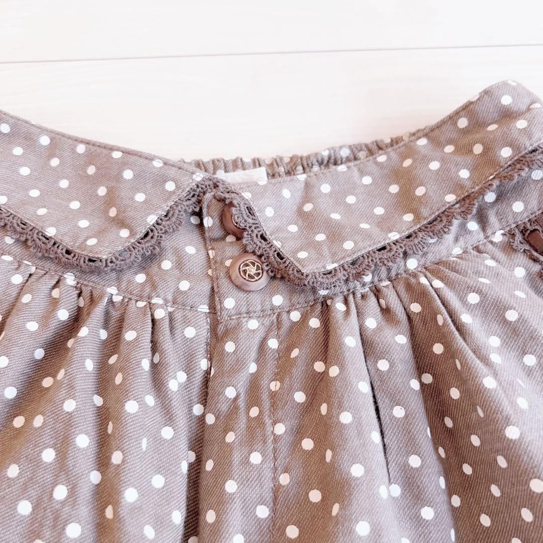 リズリサ ダークブラウン ドット柄 レースフリル キュロット