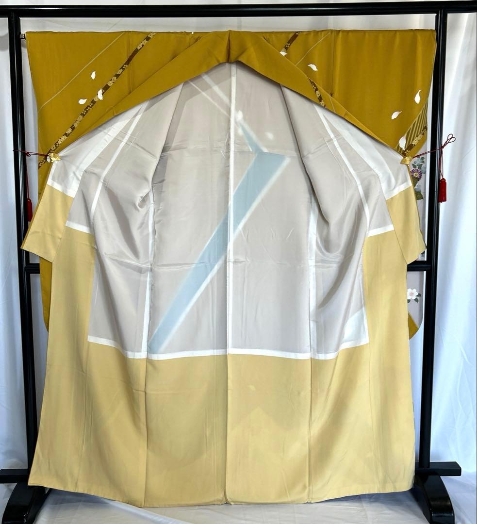 振袖☆成人式【正絹】☆身丈167 ☆黄土色系 ☆中古