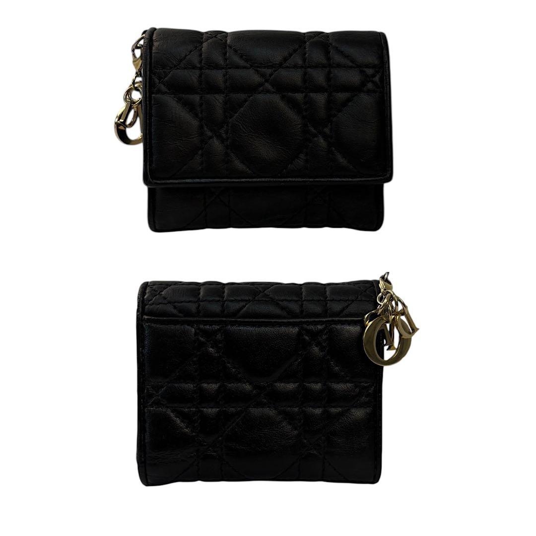 超美品 Dior レディディオール カナージュ ラムスキン 三つ折り 財布