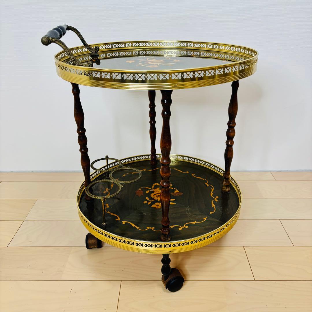 極美品】 イタリア製 ティーワゴン 象嵌細工 アンティークワゴン
