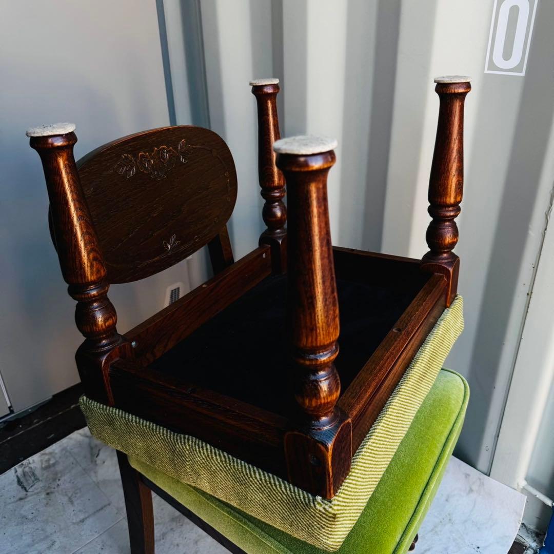 美品！三越家具Brugge(ブルージュ) オーク材クラシック スツール グリーン