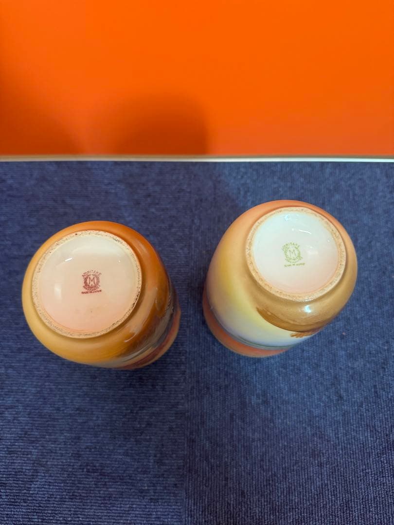 1843 オールドノリタケ 双耳風景図 花瓶 2客 時代物