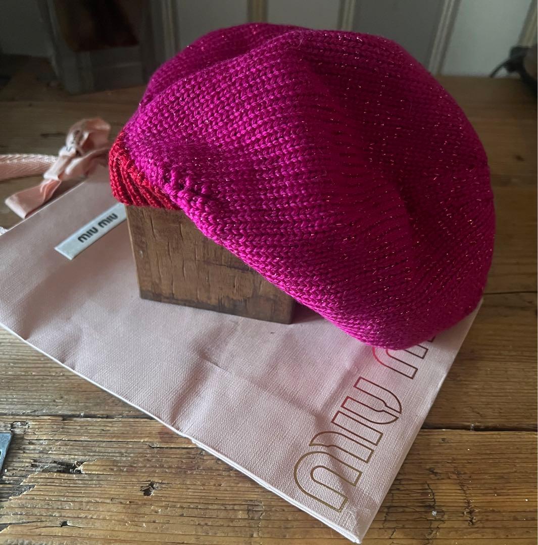 ミュウミュウ ニット帽 ベレー帽 ピンク MIU MIU(ミュウミュウ